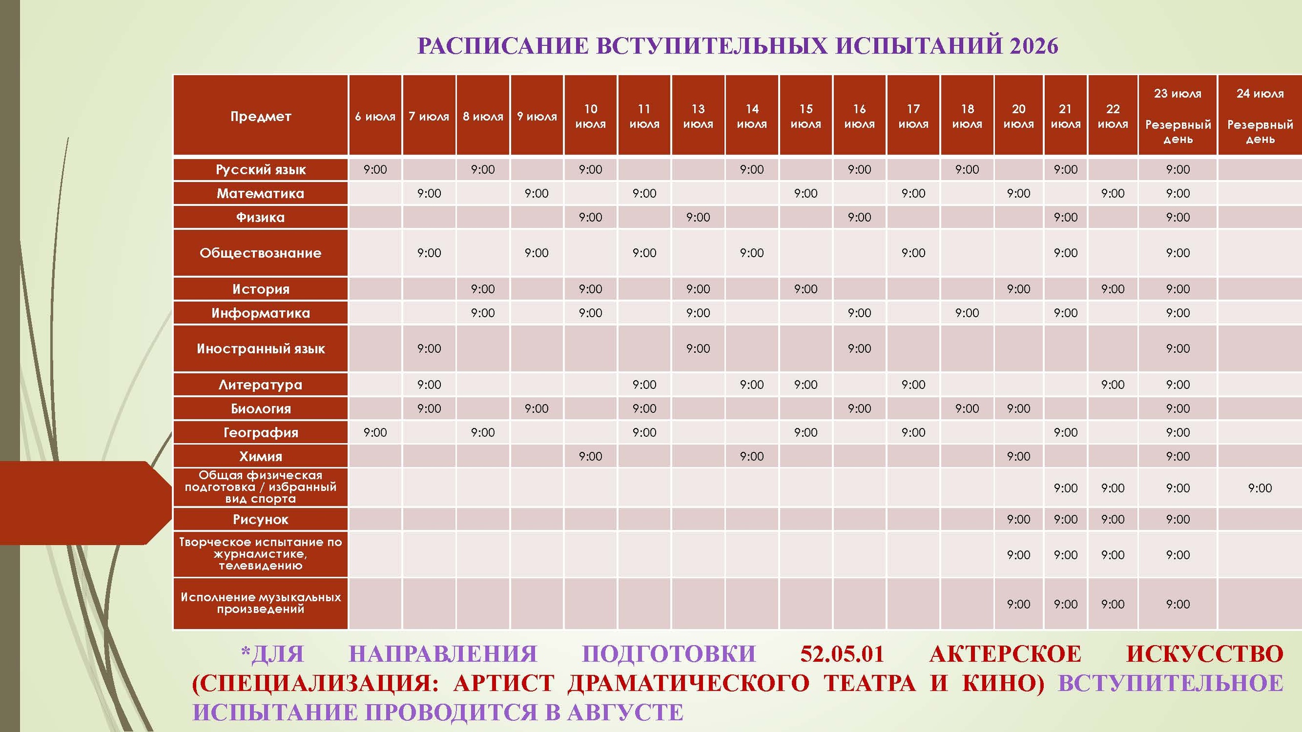 Расписание экзаменов